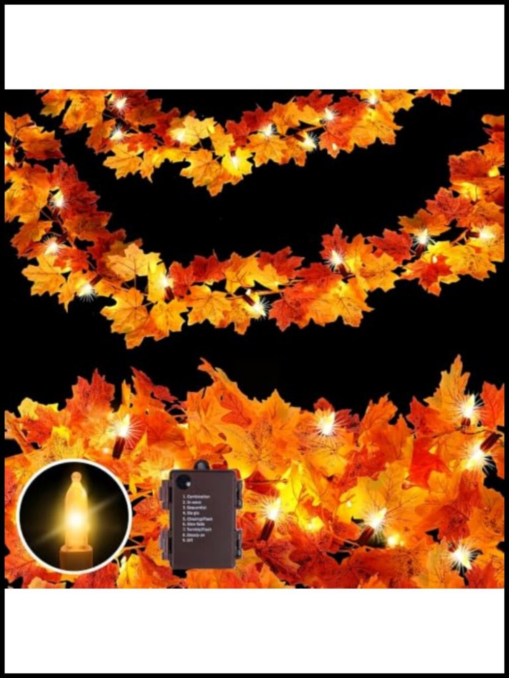 9.8FT Lighted Fall Leaves Garland Battery Operated Timer 50 LED Thanksgiving